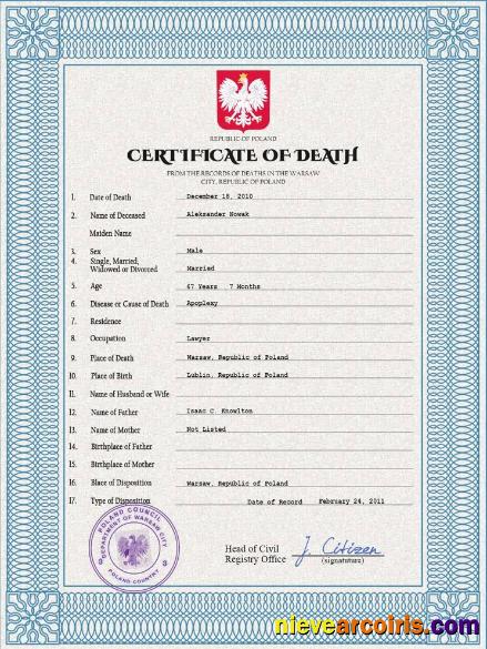 Poland vital record death certificate